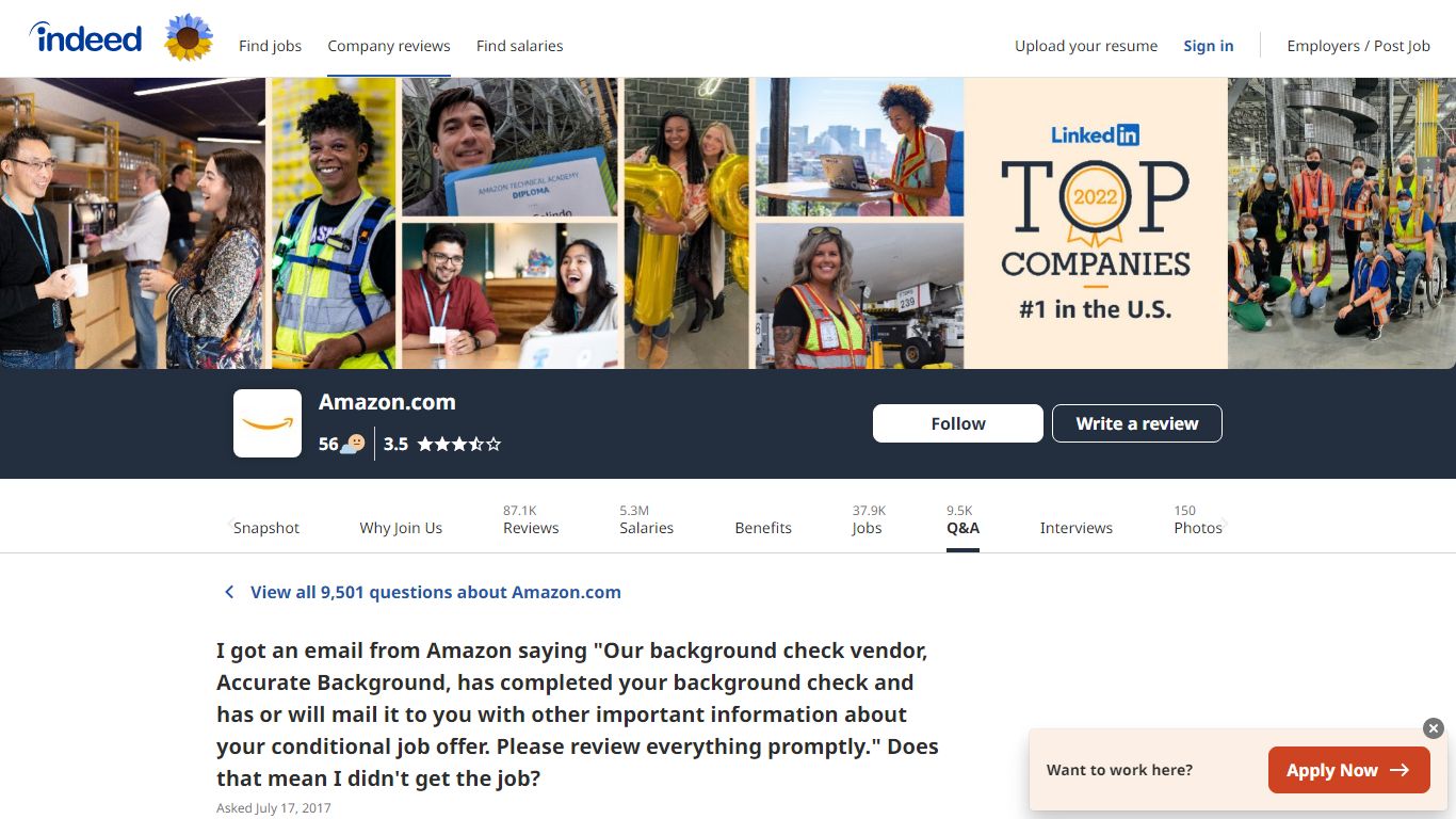 I got an email from Amazon saying "Our background check vendor ... - Indeed